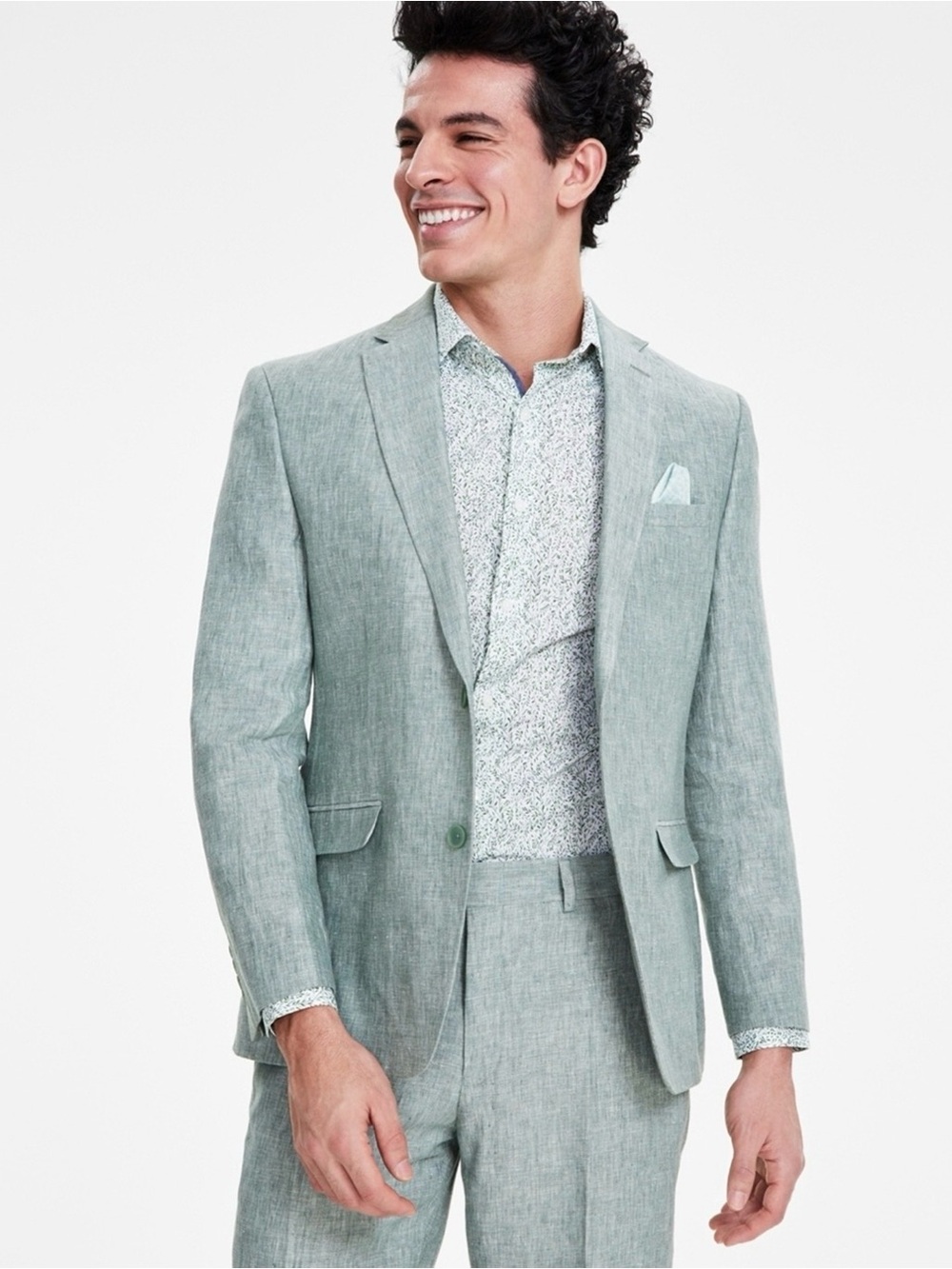 Bar Iii Mens Slim fit Suit Jacket Blazer 40 L Sage Green Linen NWT